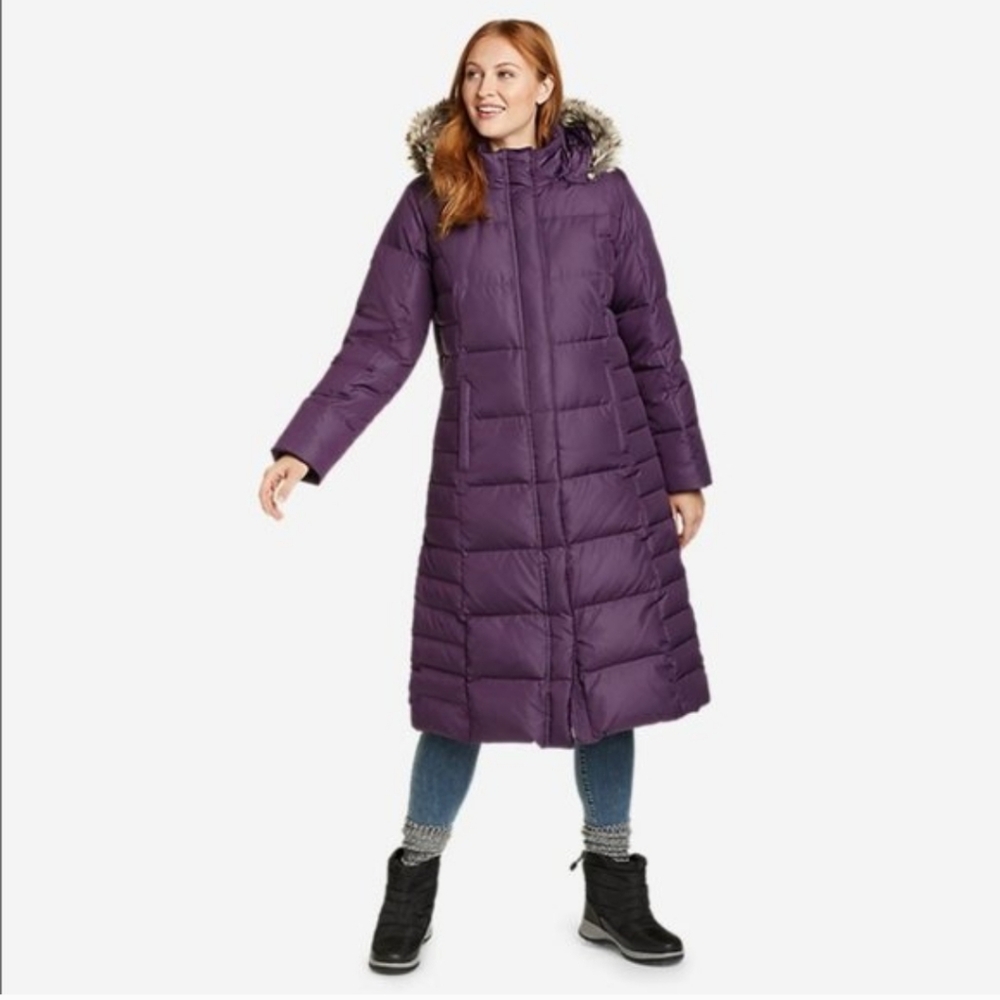NEW Eddie Bauer Lodge‎ Down Duffle Coat, Detachable Fur And Hood, Women's Size S